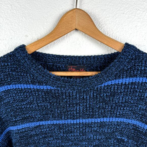 Vintage William John Sweater Size Large Blue Stripe Crewneck Grandpa Classic 90s - Picture 2 of 4